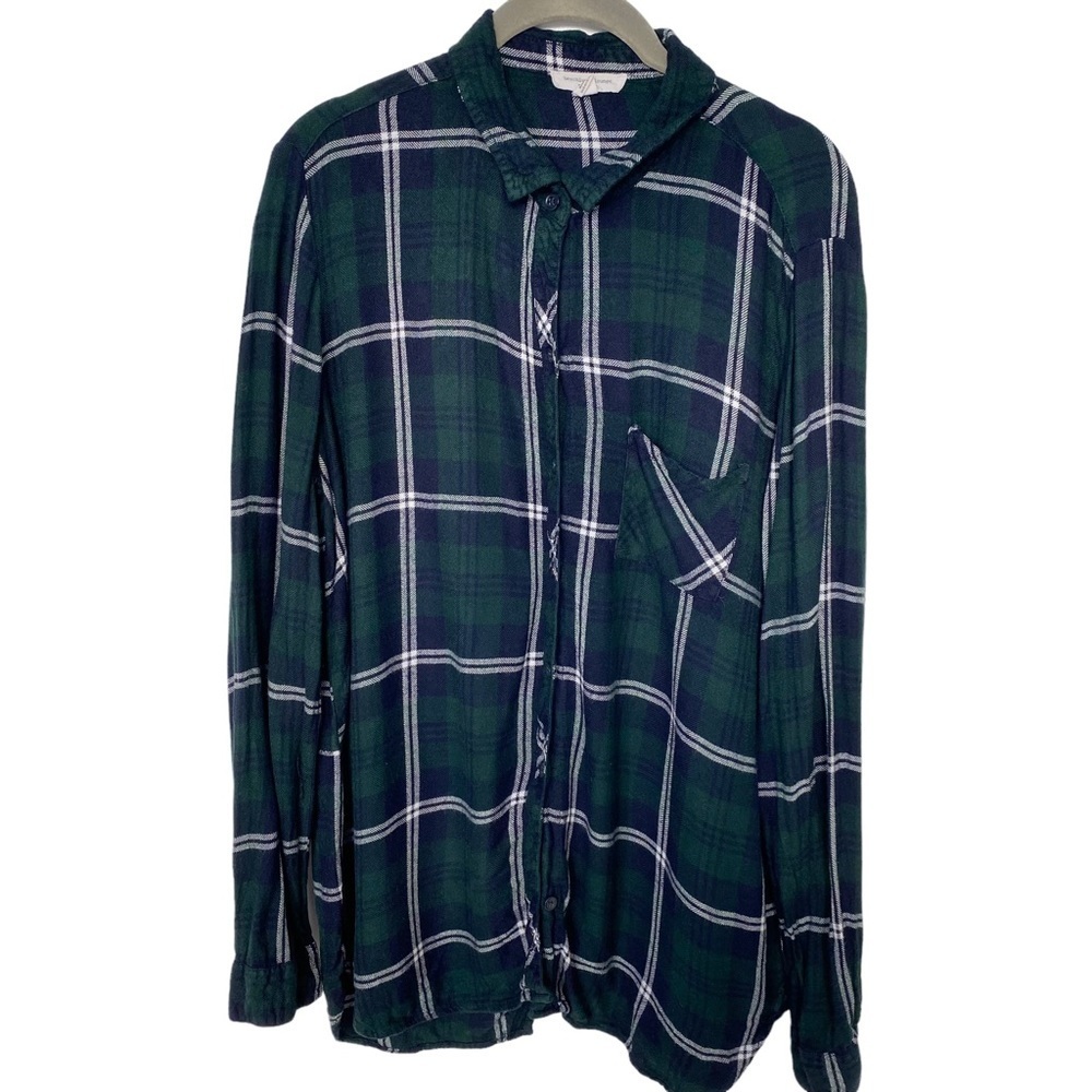 Beach Lunch Lounge Flannel Plaid Pocket Button Down Shirt